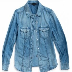 Trouvé Denim Button-Up Shirt in Light Blue